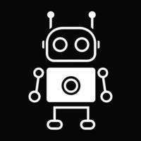 Outline robot icon. White linear simple robot isolated on black background vector