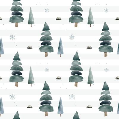 Wintertime backgrounds. Winter seamless pattern with snowy trees. Christmas pattern. Cute watercolor fir trees.