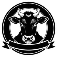 Cow Head Illustration Black and White Minimalist Silhouette for Cattle and Farm Life Graphics vector