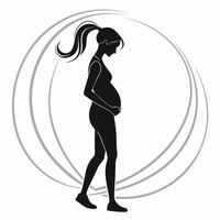 Silhouette of Pregnant Woman Standing in Profile with Calm Expression vector
