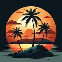 Island Escape Silhouette Sharp Black Design of Small Tropical Island with Palms vector