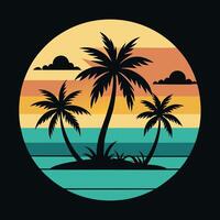 Tropical Island Silhouette Three Palm Trees in Circle Design for Peaceful Beach and Nature Themes vector