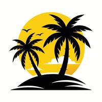 Palm Trees at Sunset Minimalist Illustration of a Tropical Beach Scene with Silhouettes and Ocean View vector