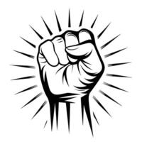 Empowering Black and White Graphic of a Fist in Air with Radiating Energy and Minimalist Design vector