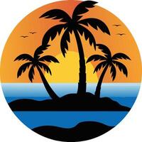 Palm Tree Silhouette Tropical Island Scene in Circular Design for Art, Logos, and Branding vector