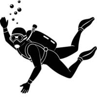 Underwater Adventure Depicted in a Bold Silhouette of a Scuba Diver with Fins vector