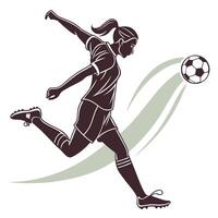 Female Soccer Player Silhouette in Dynamic Kicking Pose with Athletic Form and Motion Emphasis in Black and White Style vector