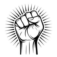 Bold Black and White Illustration of a Raised Clenched Fist Symbolizing Power and Protest vector