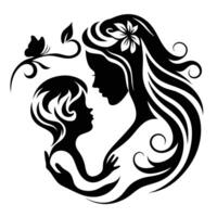 Monochrome Illustration of Maternal Love in Circular Frame vector