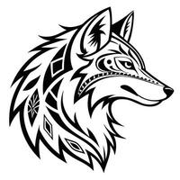 Black and White Wolf Head in Tribal Silhouette Design with Stylized Fur and Powerful Expression vector
