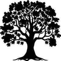 Silhouette of a Majestic Tree with a Full Canopy in Sunset Glow vector