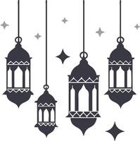 Decorative Black and White Hanging Lanterns with Clean Lines and Geometric Islamic Patterns for Traditional Celebrations vector