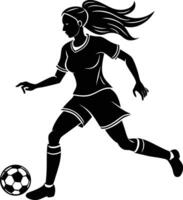 Stylized Silhouette of Woman Running Soccer Player in Black and White Design vector