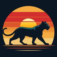 Black Silhouette of a Panther in a Sleek, Dynamic Pose Minimalist Wildlife Illustration vector