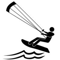 Silhouette of Person Kiteboarding with Wind Over Splashing Waves vector