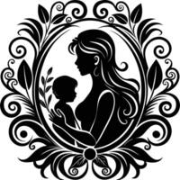 Simple and Emotional Mother and Baby Sketch in Round Composition vector