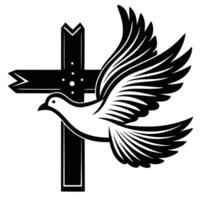 Stylized Black and White Dove and Cross Graphic vector
