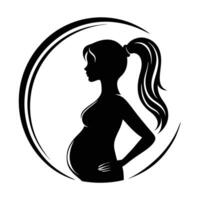 Elegant Side View Silhouette of Expecting Mother in Peaceful Pose vector