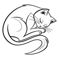 Sleeping Cat Line Art Illustration Curled Tail vector