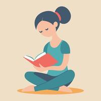 Young Woman Serene Reading a Book in a Relaxed Pose vector