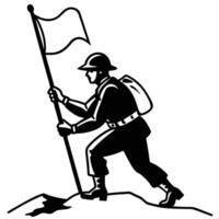 A Soldier Ascending a Mountain with a Flag vector