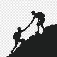 Silhouette of Two People Helping Each Other on a Mountain in a Strong Bond of Trust vector