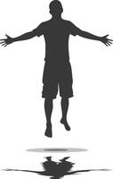 Silhouette of a Man Falling or Jumping with Reflection vector