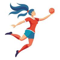 Dynamic Female Athlete Leaping to Catch a Ball vector