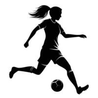 Silhouette of Female Soccer Player Running Dynamic Motion in Black and White vector