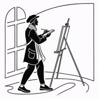 Artist Painting at Easel in Studio Setting vector