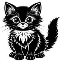 Adorable Black Kitten Illustration in Monochrome Style vector