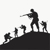 Silhouette of Soldiers Ascending a Hill in Wartime vector
