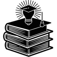 Illuminated Graduation Cap Atop Stack of Books vector