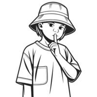 A Child in a Bucket Hat Holding a Finger to Their Lips vector
