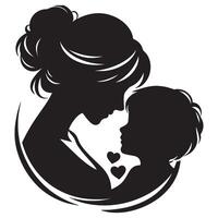 Mother and child silhouette illustration for mother's day loving embrace heart design graphic element vector