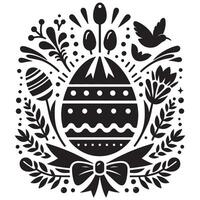 Black and white easter egg floral design with bird and ribbon for greeting card and decoration vector
