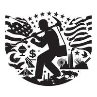 Labor day worker silhouette with american flag and patriotic symbols illustration design art, labor day vector