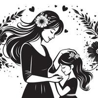 Mother and daughter illustration black and white artwork for mother's day celebration graphic design silhouette vector