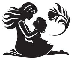 Mother daughter love silhouette illustration graphic design for mothers day card and family print vector