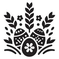 Decorative easter eggs with floral elements and wheat stalks in black and white stencil style art vector