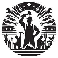 Labor day celebration illustration featuring workers and tools in a circle design art, labor day vector