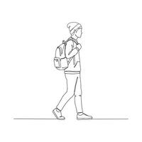 One Line Art, Adventurous Man with Hat and Bag vector
