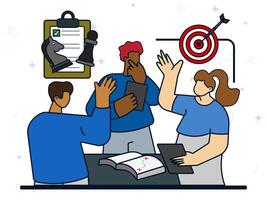 Business strategy discussion concept. Group of co-wokers meeting to planning target of business. Strategic planning, teamwork, brainstorming, goal, successfull. vector