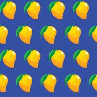 Mango fruit seamless pattern blue background retro style illustrator vector
