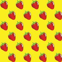 Strawberry fruit seamless pattern yellow background retro style illustrator vector