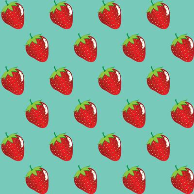 Strawberry fruit seamless pattern aqua green background retro style illustrator