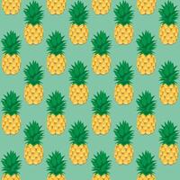 Pineapple fruit seamless pattern aqua green background retro style illustrator vector