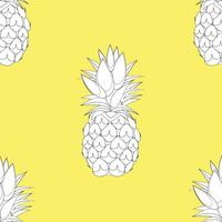2d pineapple fruit lineart seamless pattern on yellow abstract background vector