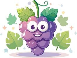 Minimal yet colorful cartoon grapes illustration, created with smooth pastel tones and clean lines. Perfect for digital use, educational material, or fruit-themed branding assets. vector