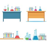 Cartoon Lab Table Scene Bundle Set vector